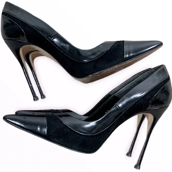 Carolina Herrera Black Suede and Satin High Heel - Picture 4 of 6